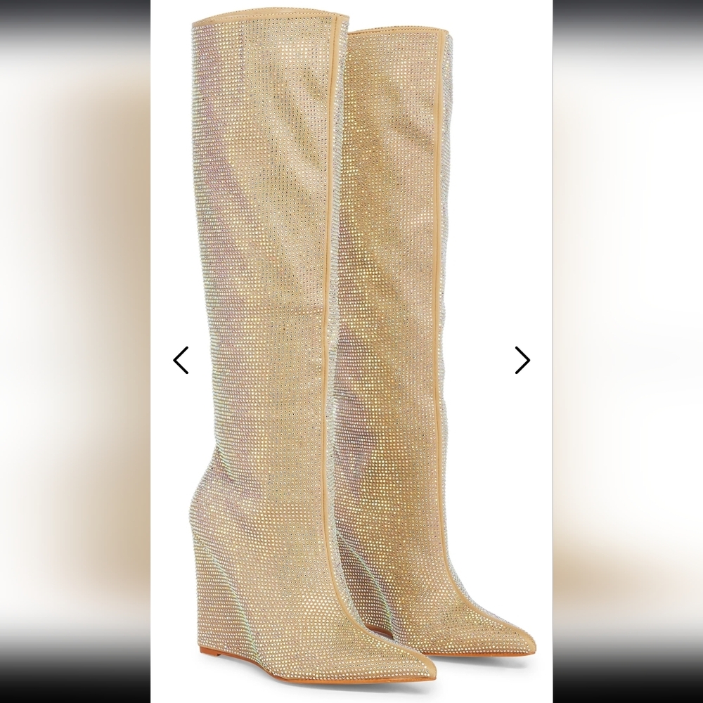 Brand New gorgeous iridescent rhinestone wedge tall boots, Size 6, PUBLIC DESIRE